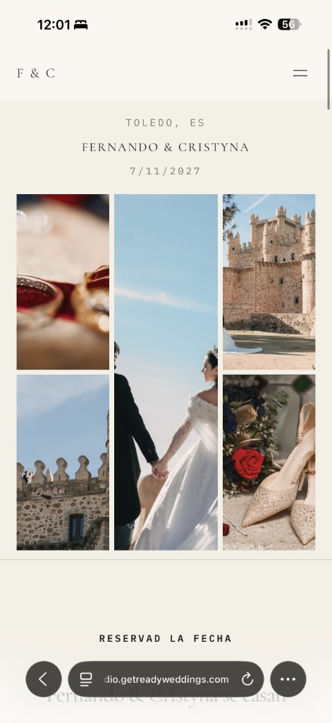 Vista previa de una web de boda en el móvil